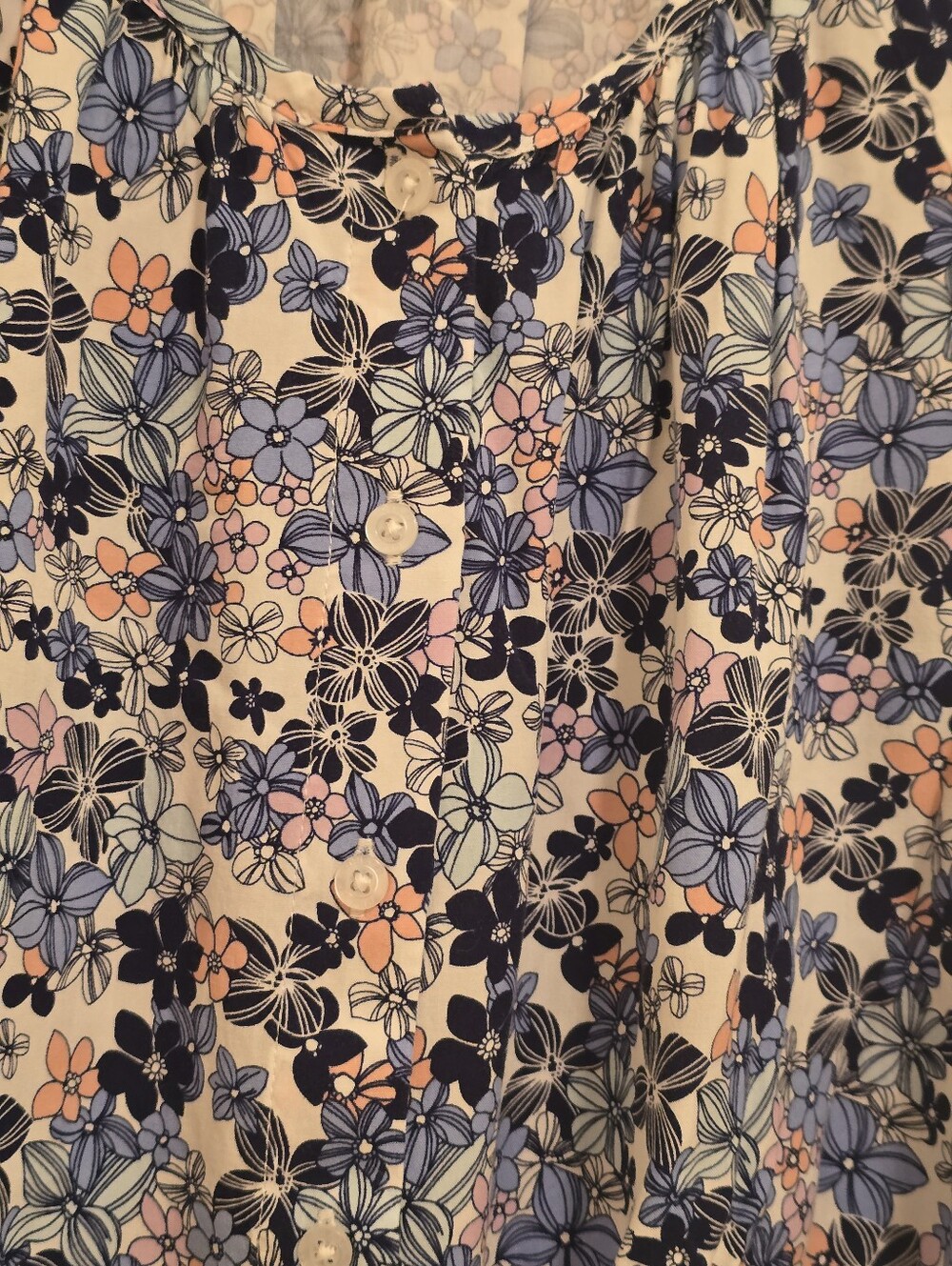 Chaps Floral Short Sleeve Lightweight Button Down Blouse in Blue and Pink - Picture 3 of 5
